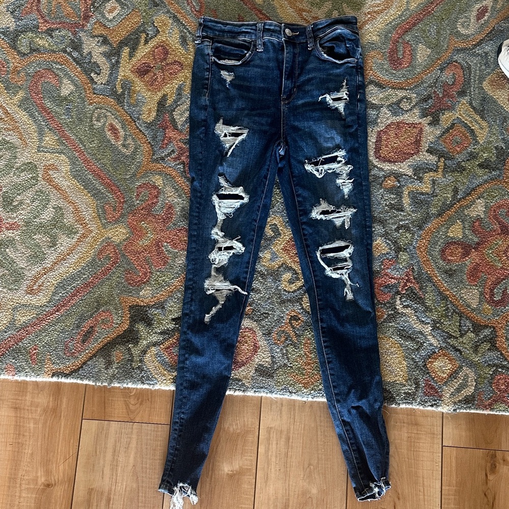 American Eagle Outfitters Dark Blue Distressed Skinny Jeans